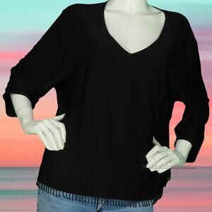 T & Company Black Fringe V Neck Sweater